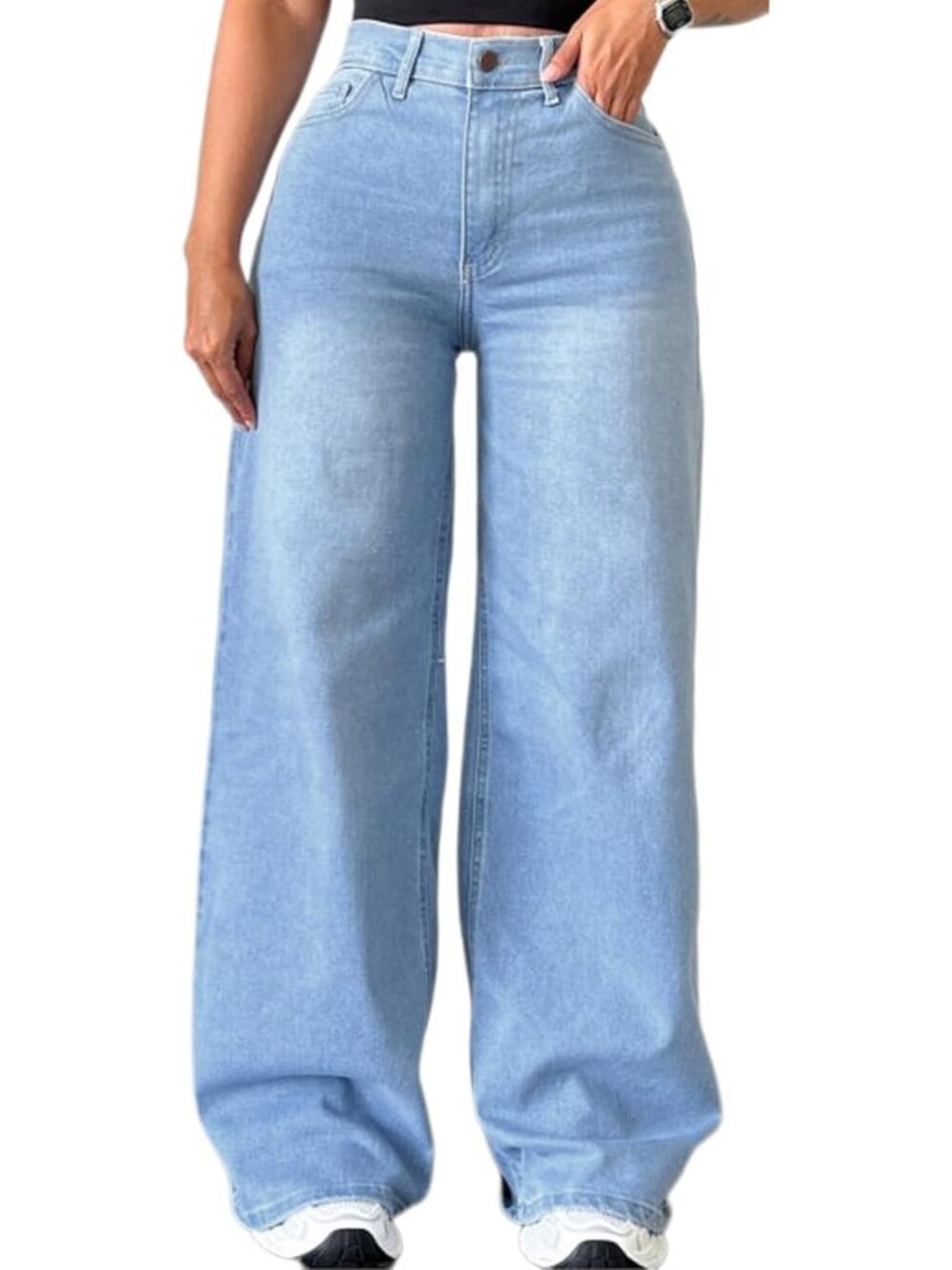 〽️Women H Lignt Blue High Waist Straight Leg Baggy Boyfriend Denim Jeans Stretch